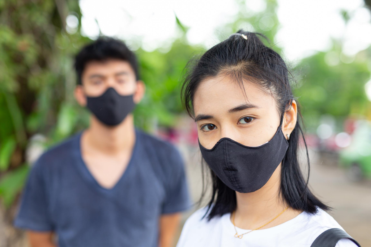 Guests wearing their masks